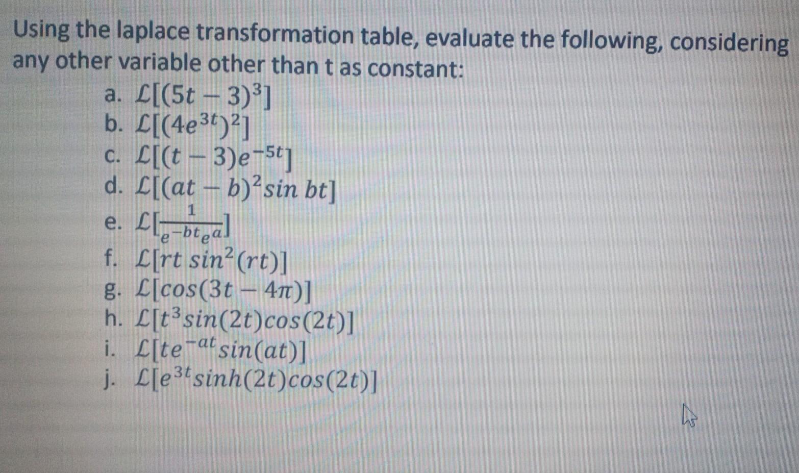 Solved Using The Laplace Transformation Table Evaluate T Chegg Com