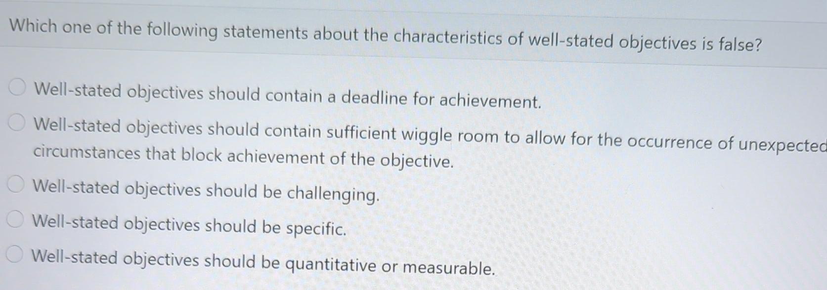 Stated Objectives Solved Which one of the following statements about the | Chegg.com