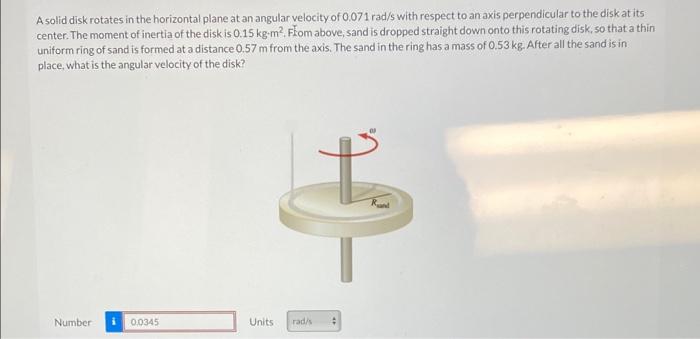 Solved A solid disk rotates in the horizontal plane at an | Chegg.com