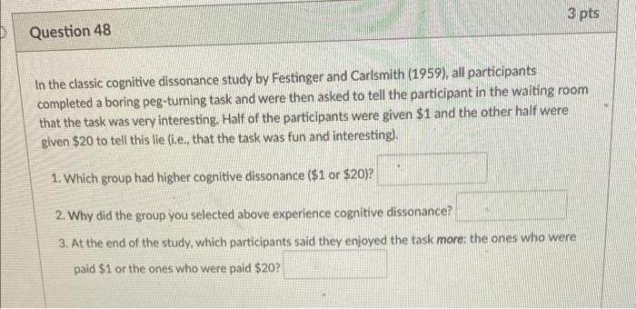 festinger and carlsmith experiment quizlet