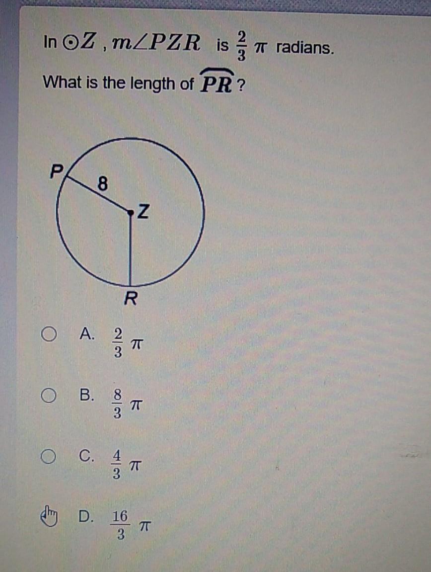 Solved In Circle Z Mpzr Is 2 3 Pie Radians What Is The Le Chegg Com