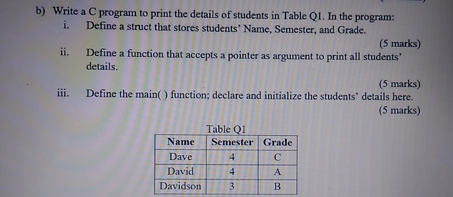 Solved b) Write a C program to print the details of students | Chegg.com
