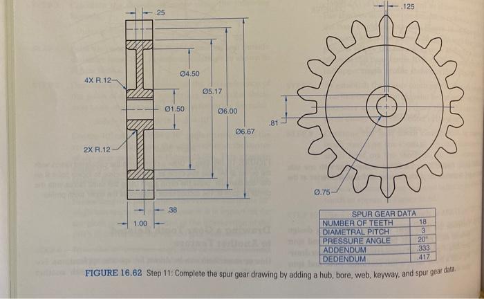 Solved using autoCAD/Civil3D, draw a detailed spur gear | Chegg.com