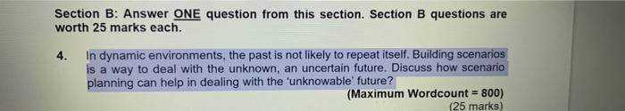 Solved Section B: Answer ONE Question From This Section. | Chegg.com