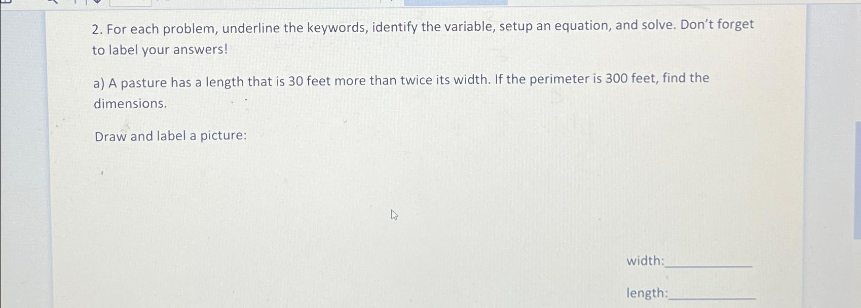 Solved For each problem, underline the keywords, identify | Chegg.com