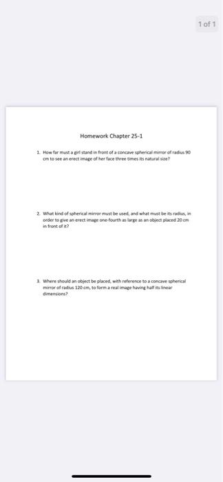 Solved 1 of 1 Homework Chapter 25-1 1. Howtar must a girl | Chegg.com