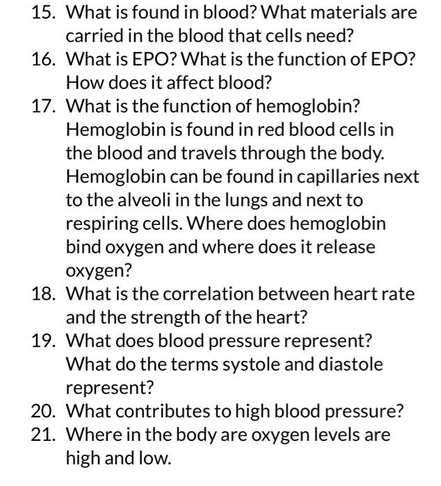 Solved 15. What is found in blood? What materials are | Chegg.com