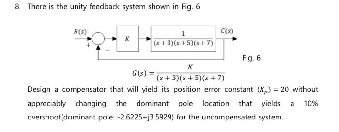 Solved 8. There is the unity feedback system shown in Fig. 6 | Chegg.com