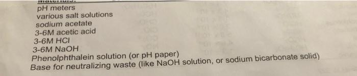 Solved PH Of Salts And Buffers Post-Lab 1. Write A Chemical | Chegg.com