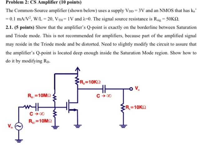 Solved Problem 2: CS Amplifier (10 points) The Common-Source | Chegg.com