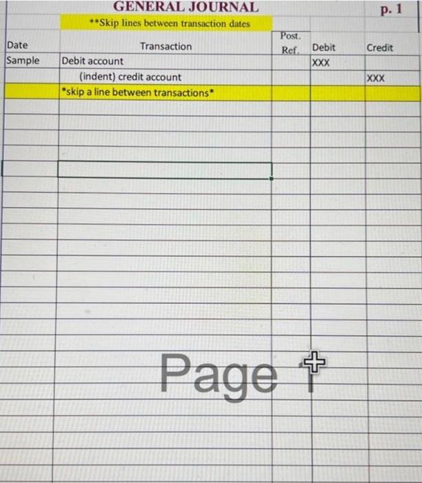 GENERAL JOURNAL **Skip lines between transaction | Chegg.com