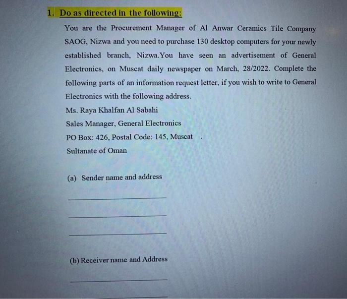 1. Do as directed in the following You are the