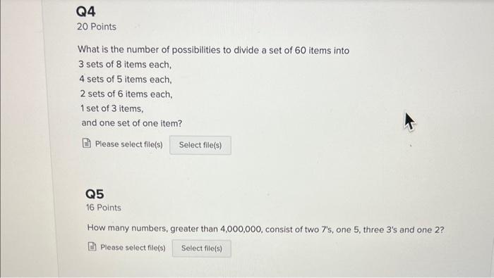 Solved 20 Points What is the number of possibilities to | Chegg.com