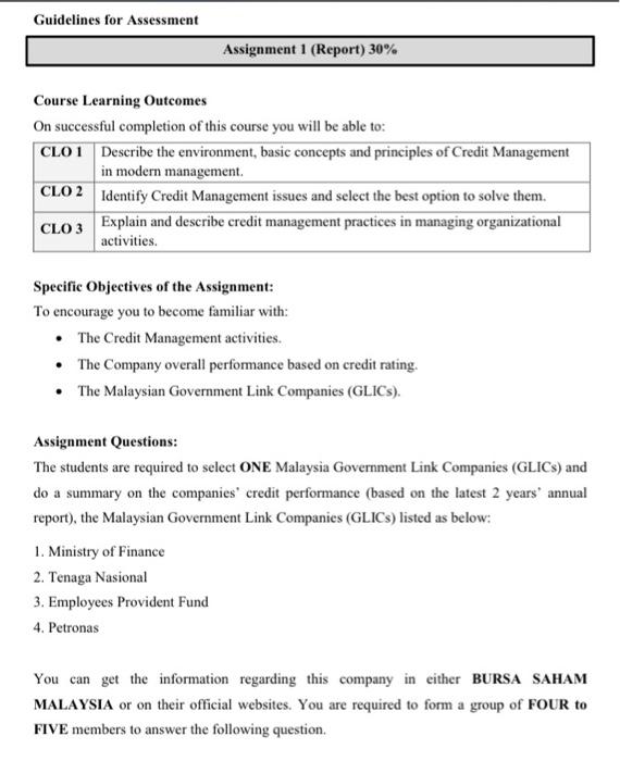 Guidelines For Assessment Assignment 1 Report 30 Chegg Com