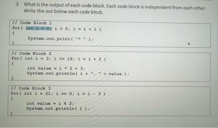 Solved 3. What is the output of each code block. Each code | Chegg.com