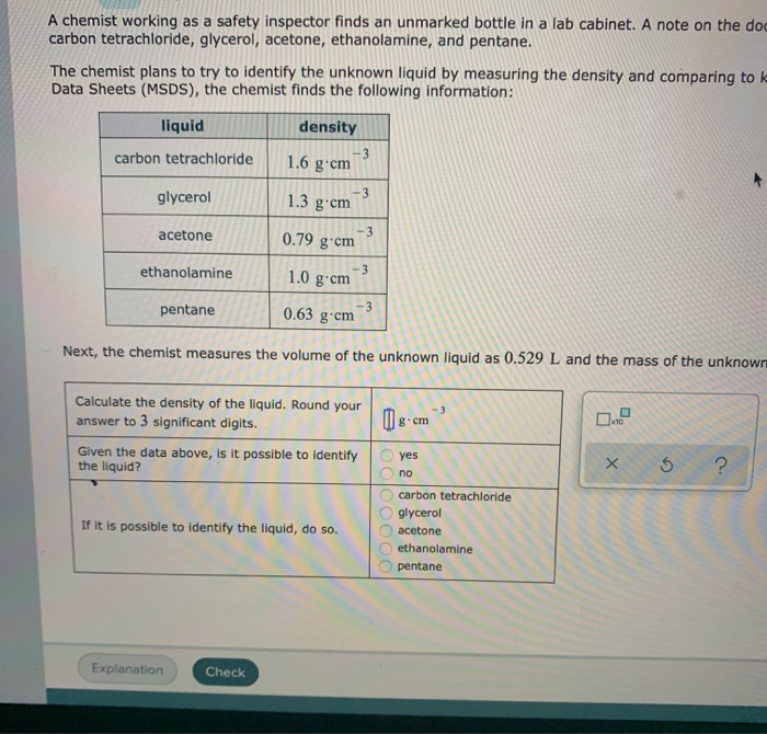 A chemist working as a safety inspector finds an