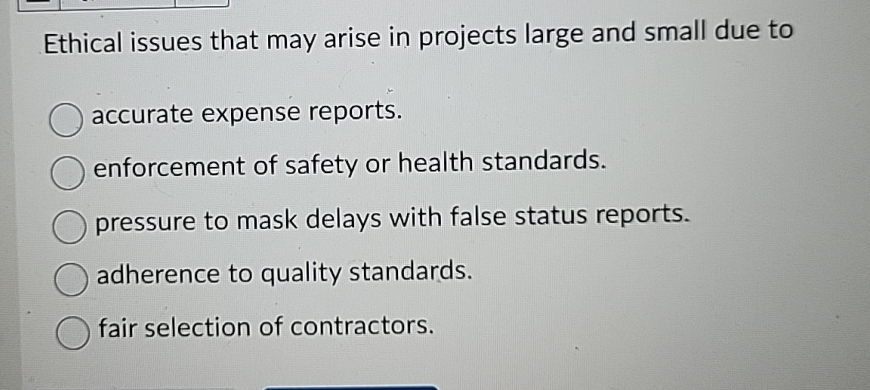 Solved Ethical issues that may arise in projects large and | Chegg.com