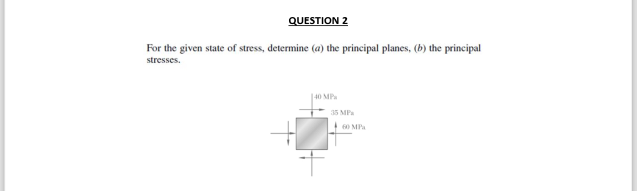 Solved QUESTION 2For the given state of stress, determine | Chegg.com