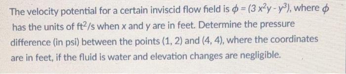 Solved The velocity potential for a certain inviscid flow | Chegg.com
