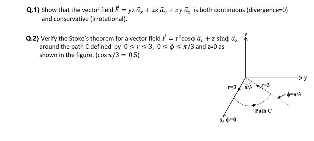 Solved Q 1 Show That The Vector Field E Yz Ax Xz ảy Chegg Com