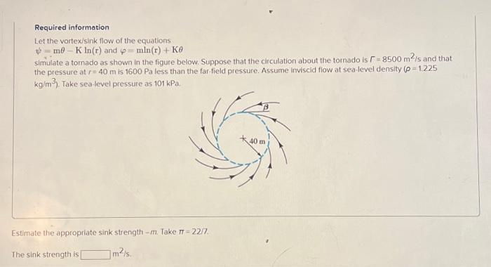 Solved Required information Let the vortex/sink flow of the | Chegg.com
