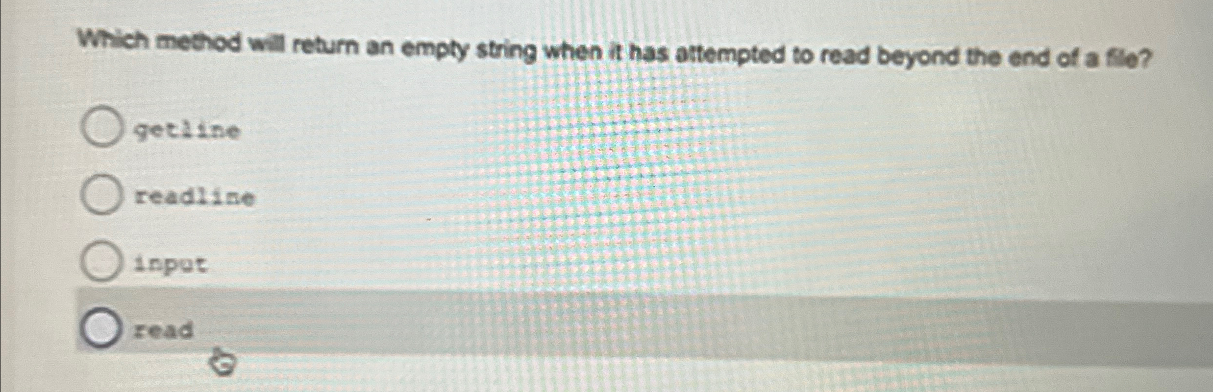 Solved Which method will return an empty string when it has | Chegg.com