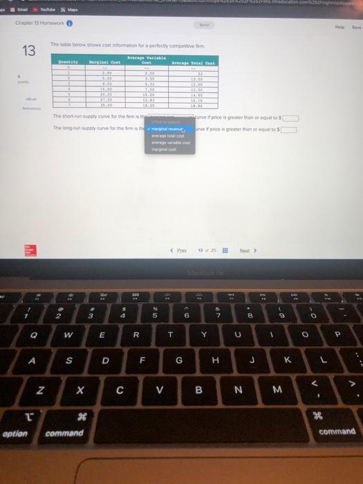 Solved omework The table below shows cost information for a | Chegg.com