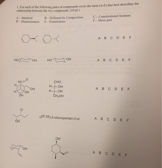 Solved 1. For each of the following pairs of compounds | Chegg.com