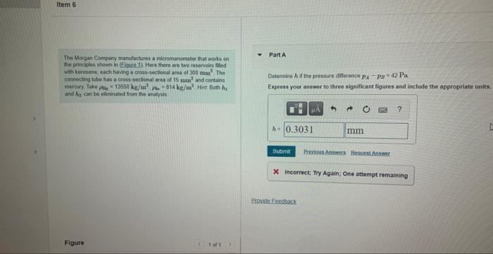 Solved Determine h if the pressure difference pA - pB = 42 | Chegg.com