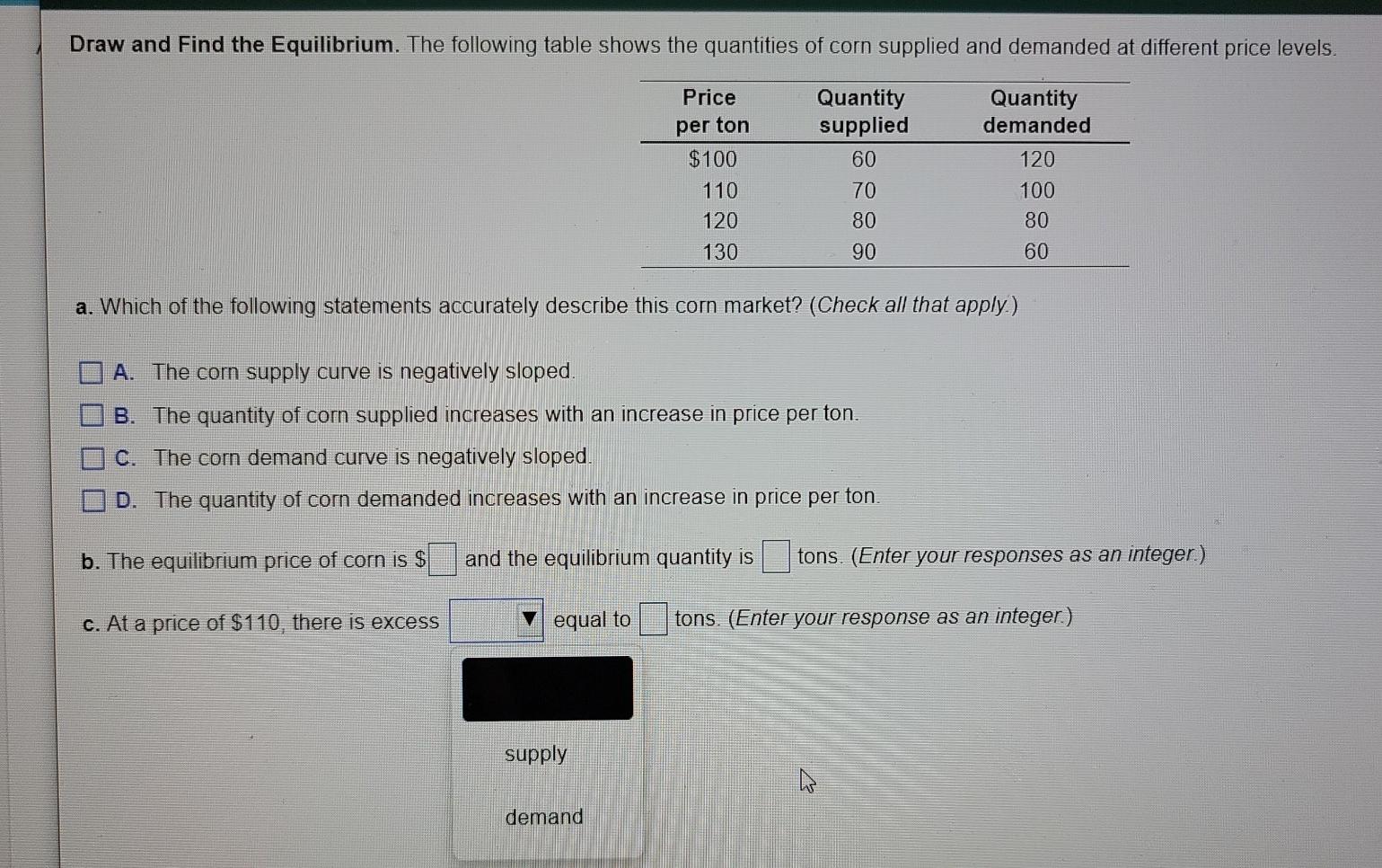 Solved Draw and Find the Equilibrium. The following table