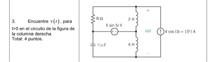 Solved 8Ω 2H 5 sin 5. V 3. Encuentre v(t), para t>0 en el | Chegg.com