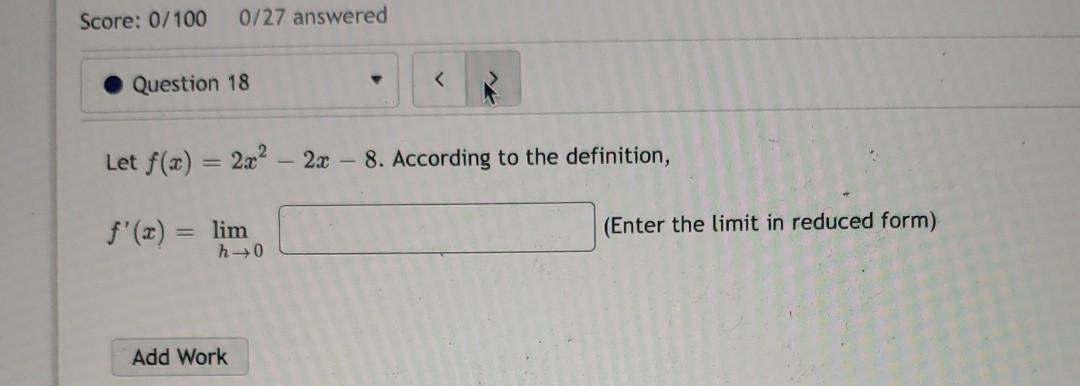 Solved Score 0 100 0 27 Answered Question 18 Let F X 2x2