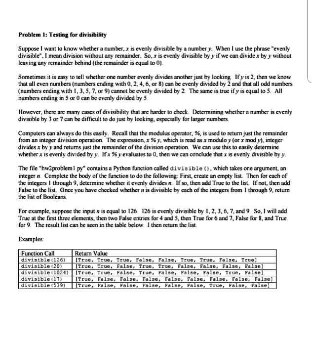 Solved Problem 1: Testing for divisibility Suppose I want to | Chegg.com