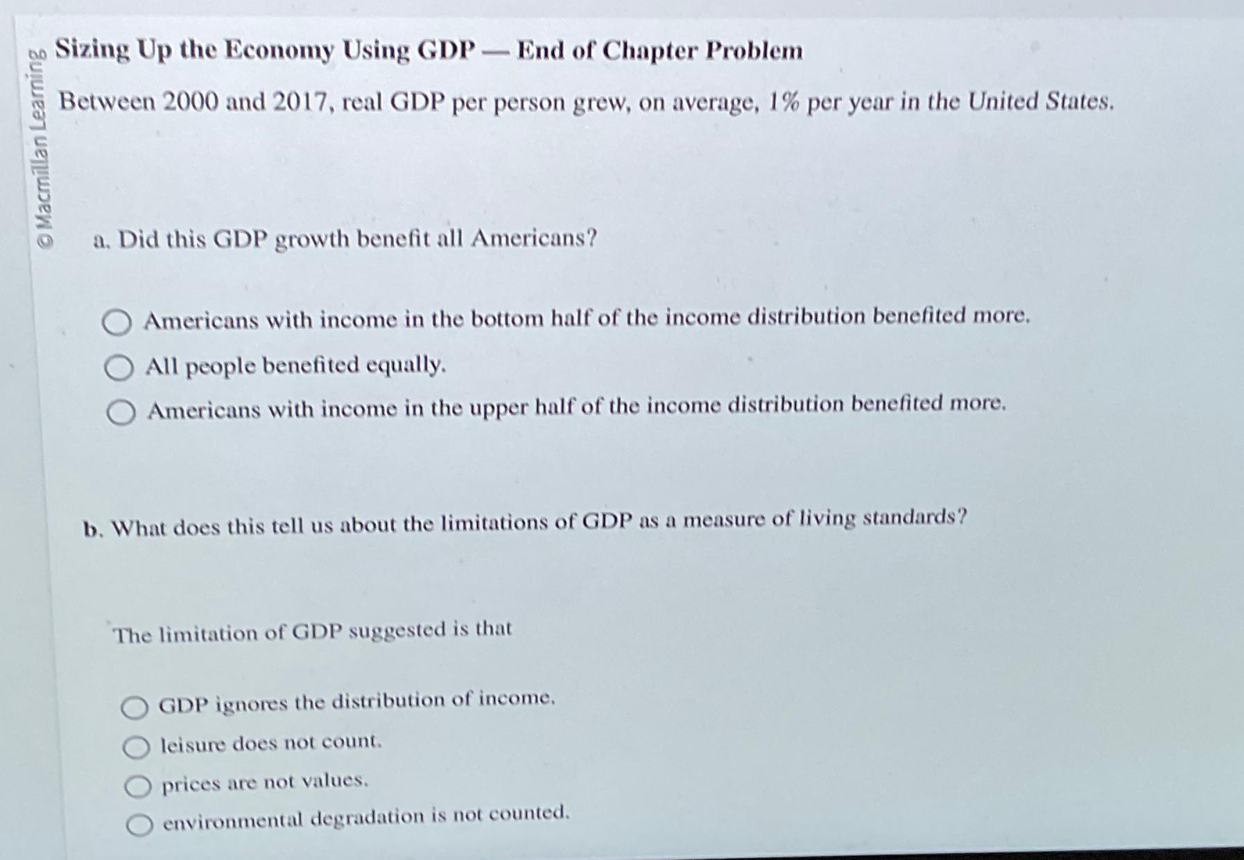 Solved Sizing Up the Economy Using GDP — ﻿End of Chapter | Chegg.com