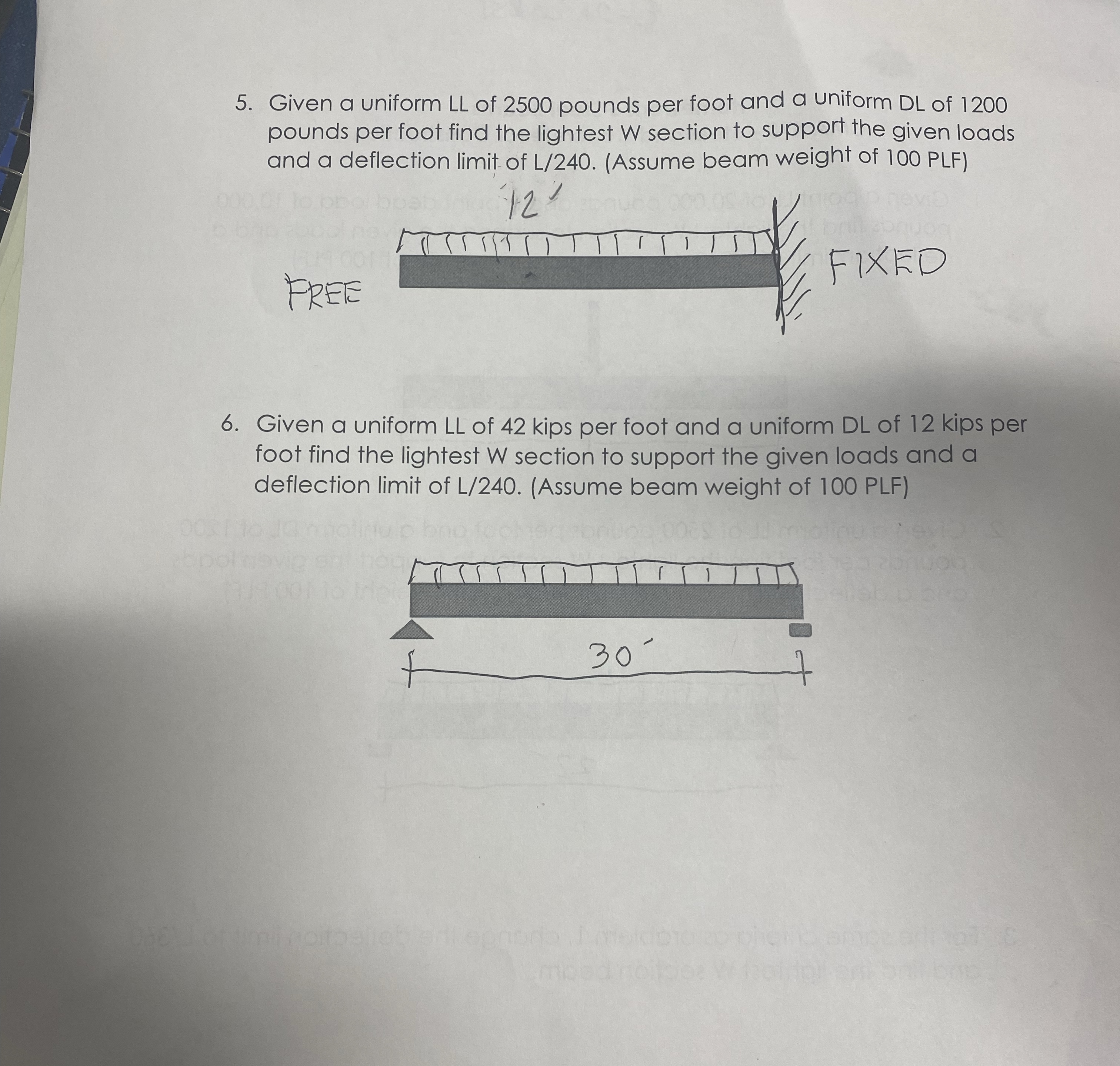 Solved 5.Given a uniform LL of 2500 ﻿pounds per foot and a | Chegg.com