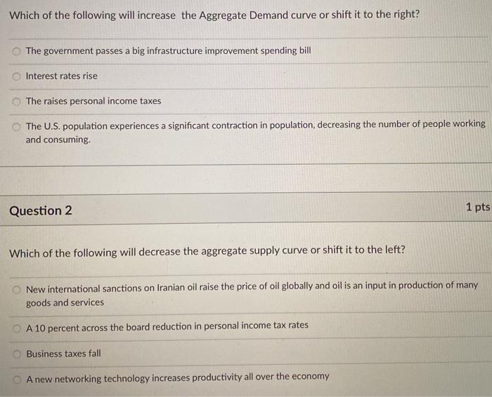 Solved Which of the following will increase the Aggregate | Chegg.com