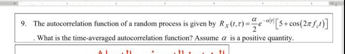 Solved 9. The autocorrelation function of a random process | Chegg.com