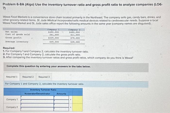 Solved Problem 6-8A (Algo) Use the inventory turnover ratio | Chegg.com