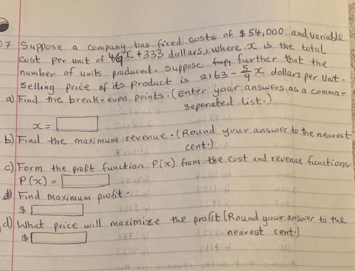 Solved 27 Suppose a company has fixed costs of 54,000 and