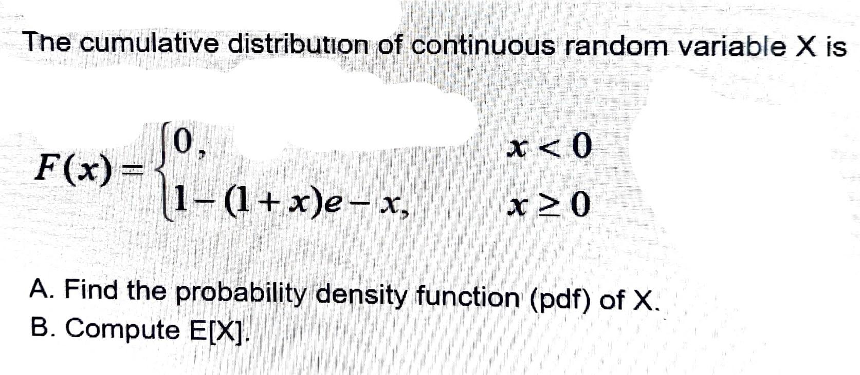 Solved The Cumulative Distribution Of Continuous Random | Chegg.com