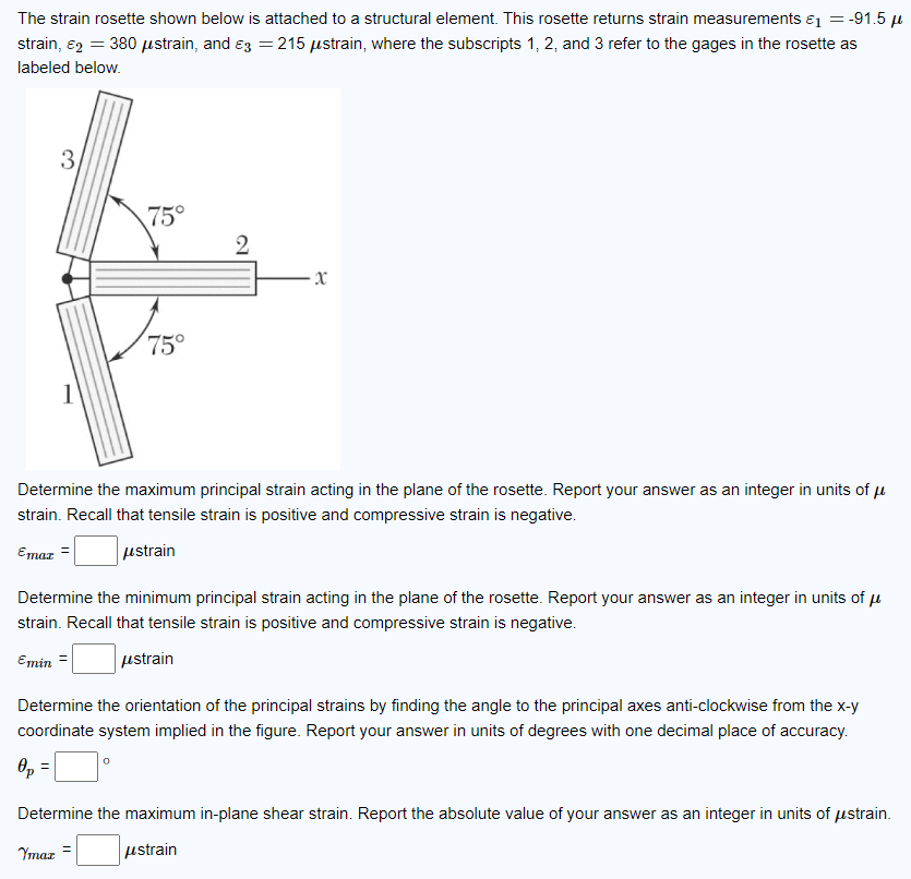 Solved The strain rosette shown below is attached to a | Chegg.com