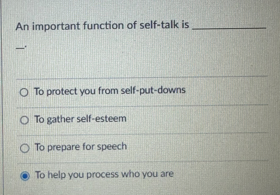 Solved An important function of self-talk is 一.q,To protect | Chegg.com