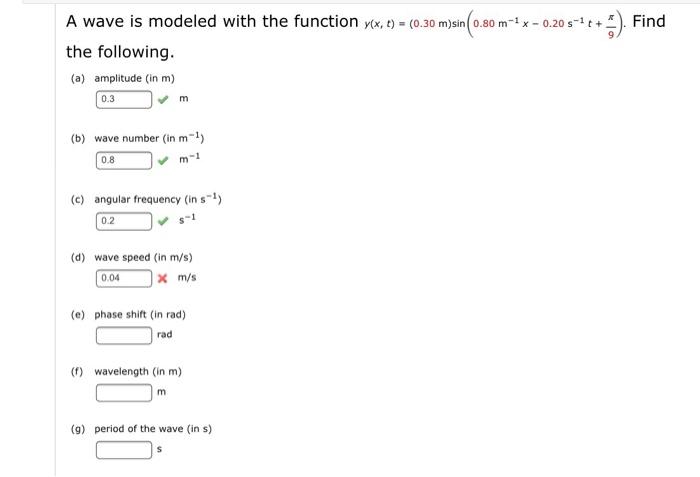 Solved A wave is modeled with the function y(x, t) = (0.30 | Chegg.com