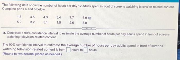 Solved The following data show the number of hours per day | Chegg.com