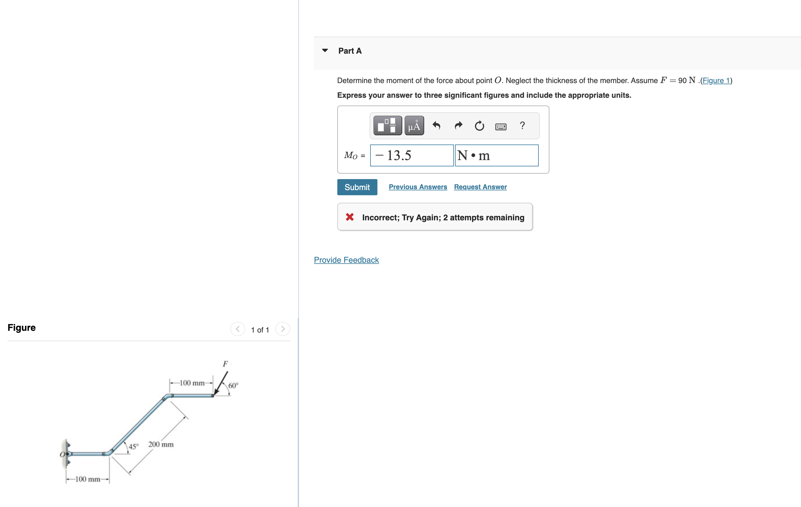 Solved Part ADetermine the moment of the force about point | Chegg.com