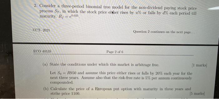 2. Consider a three-period binomial tree model for | Chegg.com