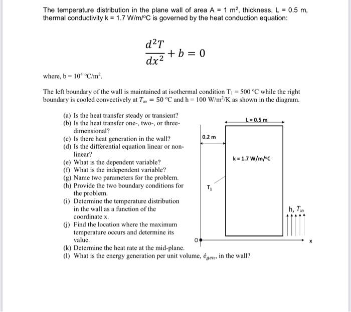 Solved The temperature distribution in the plane wall of | Chegg.com