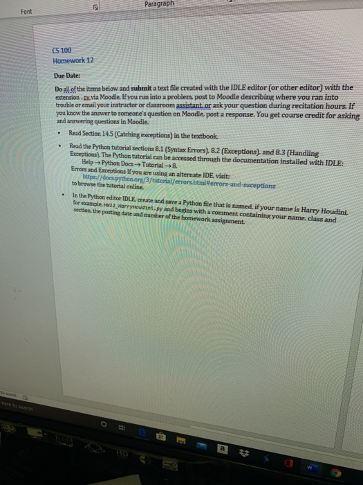 Solved Paragraph Font CS 100 Homework 12 Due Date: Do all of | Chegg.com