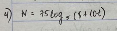 N=75log5(8+10t) | Chegg.com
