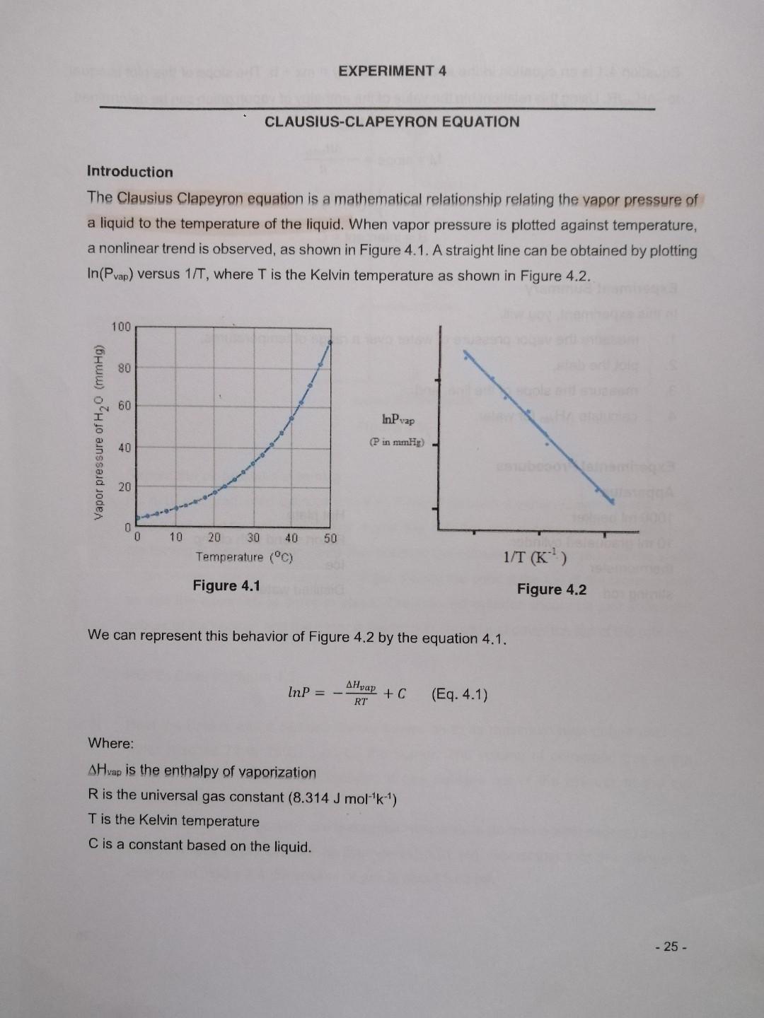 clausius clapeyron equation experiment